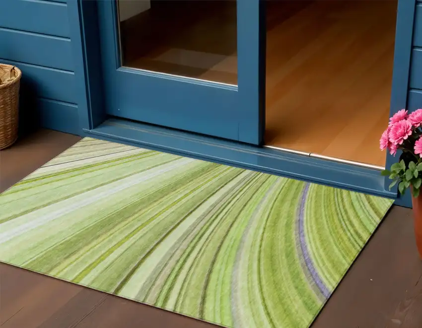 Artichoke Green Abstract Washable Non Skid Indoor Outdoor Area Rug Photo 1