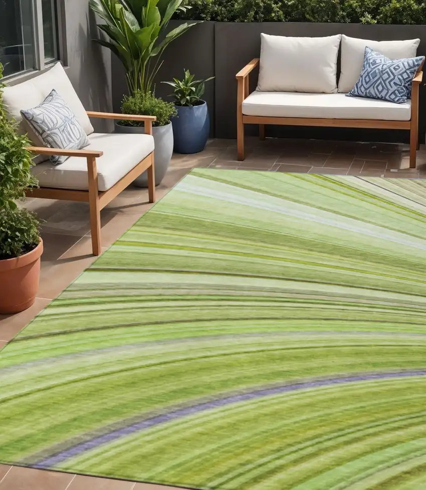 Artichoke Green Abstract Washable Non Skid Indoor Outdoor Area Rug Photo 1