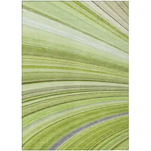 Photo of Artichoke Green Abstract Washable Non Skid Indoor Outdoor Area Rug