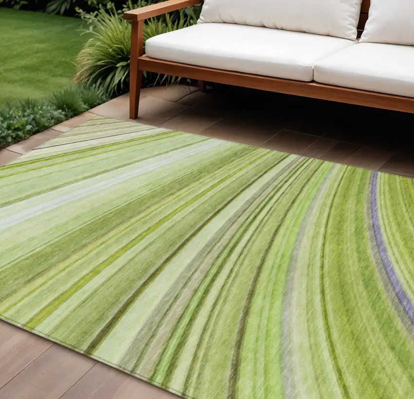 Artichoke Green And Olive Green Abstract Washable Indoor Outdoor Area Rug Photo 1
