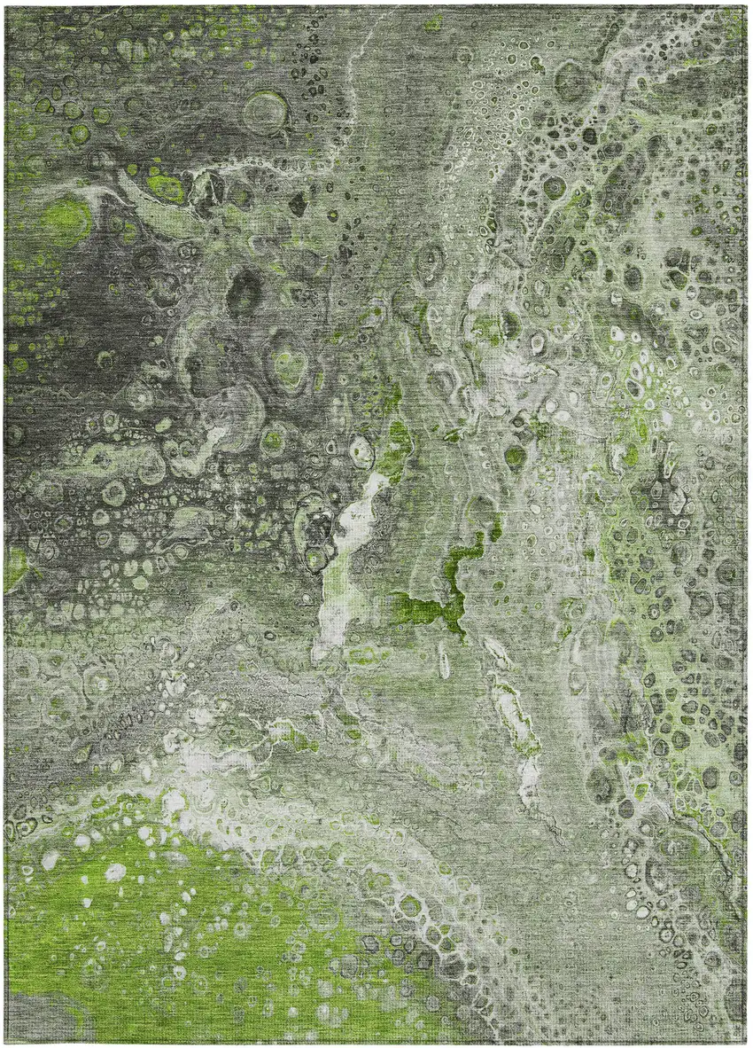 Artichoke Green Abstract Washable Non Skid Indoor Outdoor Area Rug Photo 5