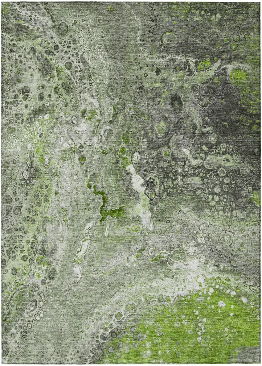 Artichoke Green Abstract Washable Non Skid Indoor Outdoor Area Rug Photo 2