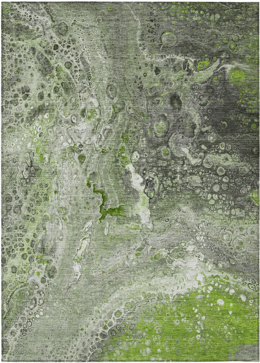 Artichoke Green Abstract Washable Non Skid Indoor Outdoor Area Rug Photo 2
