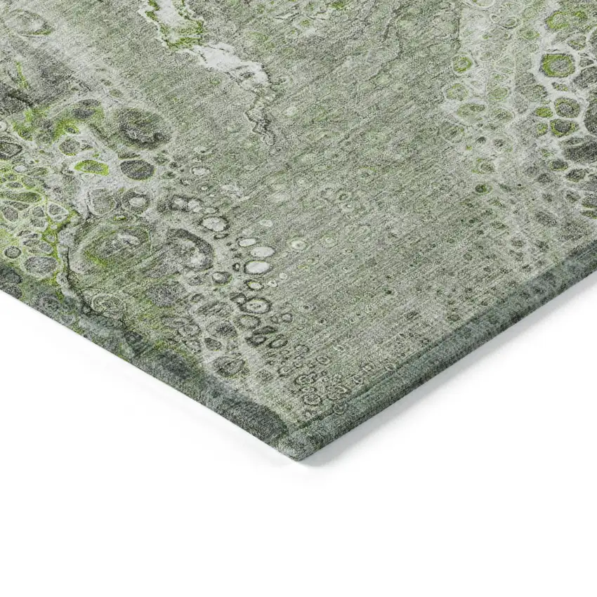 Artichoke Green Abstract Washable Non Skid Indoor Outdoor Area Rug Photo 4