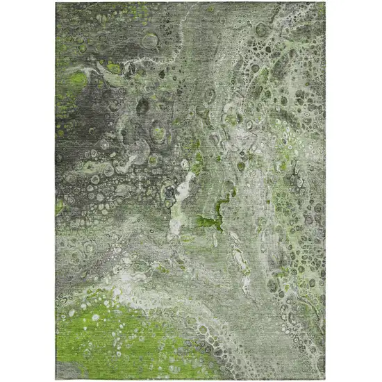 Artichoke Green And Ivory Abstract Washable Indoor Outdoor Area Rug Photo 5
