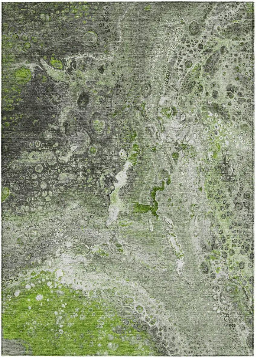 Artichoke Green And Ivory Abstract Washable Indoor Outdoor Area Rug Photo 5