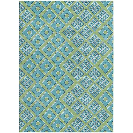 Artichoke Green And Aqua Geometric Washable Indoor Outdoor Area Rug Photo 8