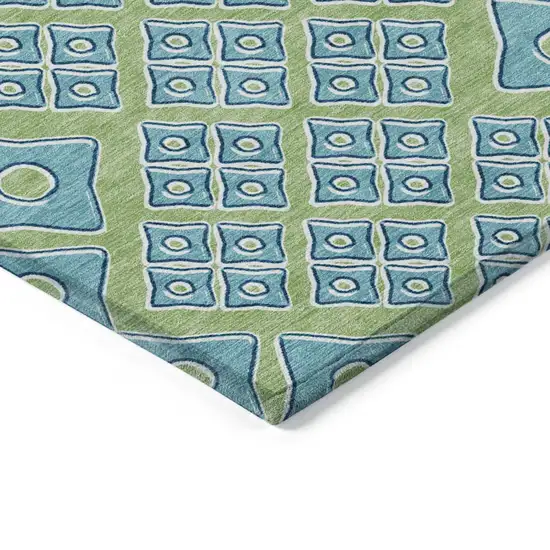 Artichoke Green And Aqua Geometric Washable Indoor Outdoor Area Rug Photo 5