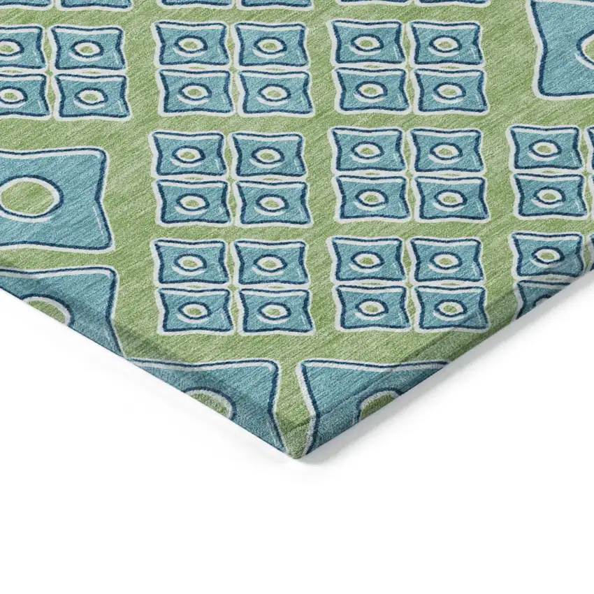 Artichoke Green And Aqua Geometric Washable Indoor Outdoor Area Rug Photo 5