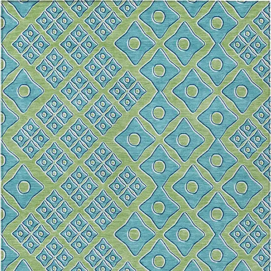 Artichoke Green And Aqua Geometric Washable Indoor Outdoor Area Rug Photo 8