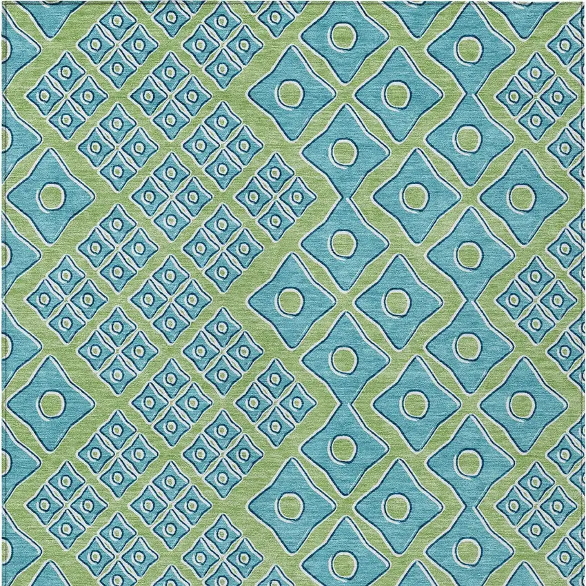Artichoke Green And Aqua Geometric Washable Indoor Outdoor Area Rug Photo 8