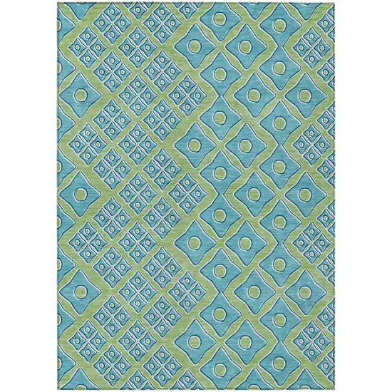 Artichoke Green And Aqua Geometric Washable Indoor Outdoor Area Rug Photo 2