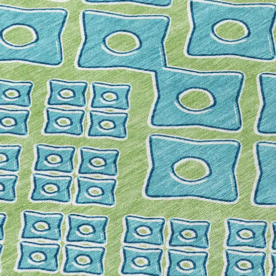 Artichoke Green And Aqua Geometric Washable Indoor Outdoor Area Rug Photo 7