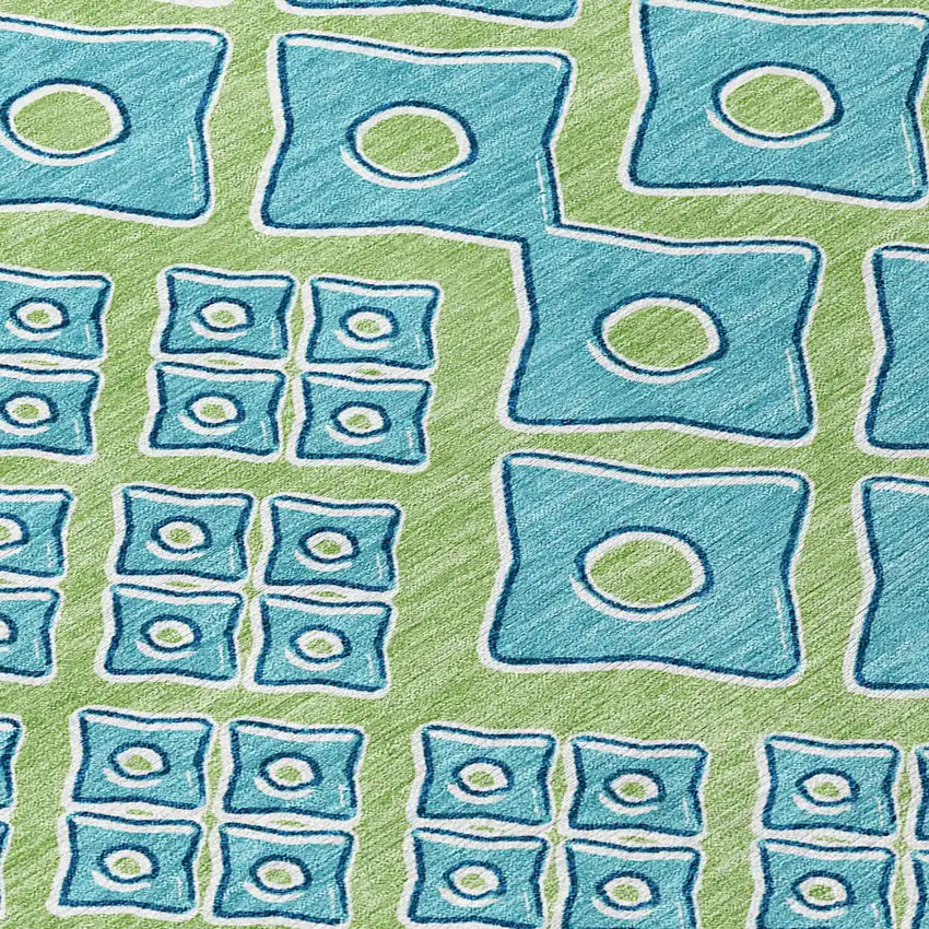Artichoke Green And Aqua Geometric Washable Indoor Outdoor Area Rug Photo 7