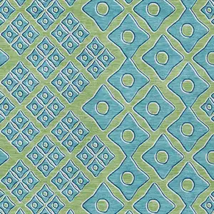 Photo of Artichoke Green And Aqua Geometric Washable Indoor Outdoor Area Rug