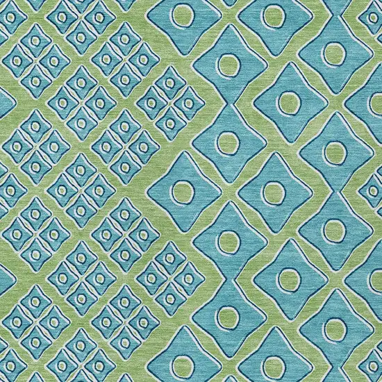 Artichoke Green And Aqua Geometric Washable Indoor Outdoor Area Rug Photo 6