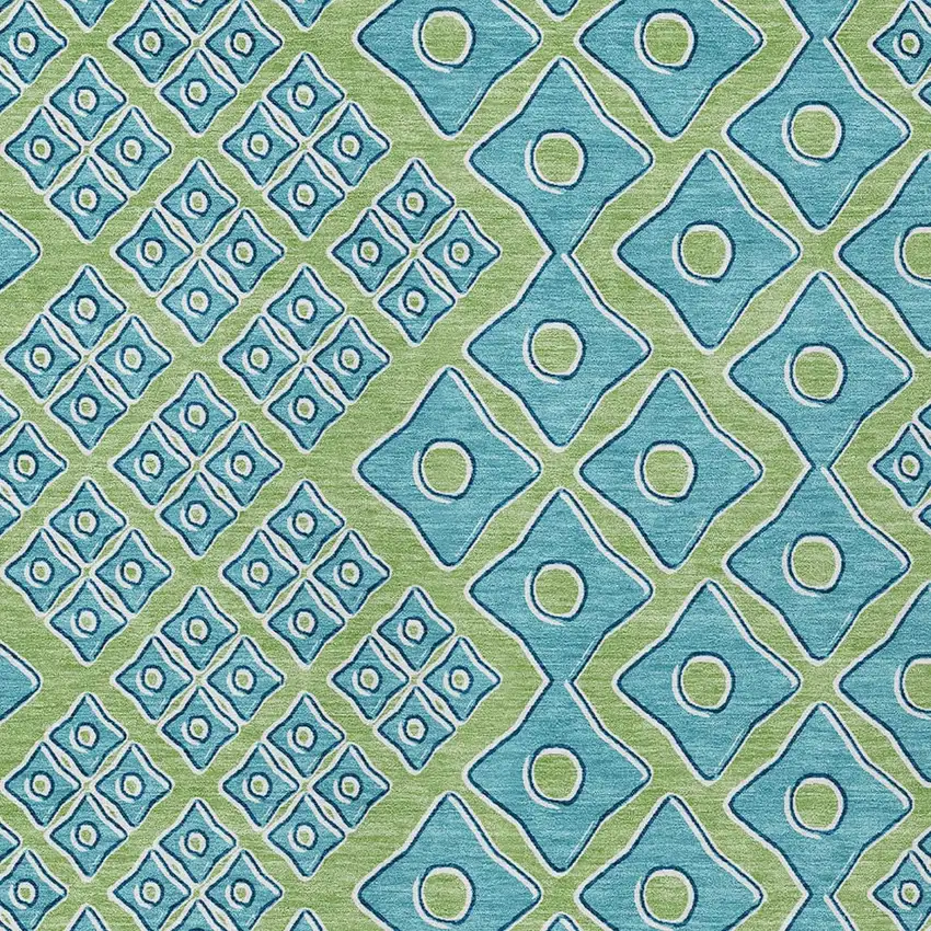 Artichoke Green And Aqua Geometric Washable Indoor Outdoor Area Rug Photo 6