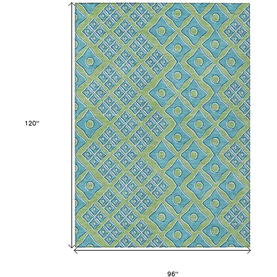 Artichoke Green And Aqua Geometric Washable Indoor Outdoor Area Rug Photo 3