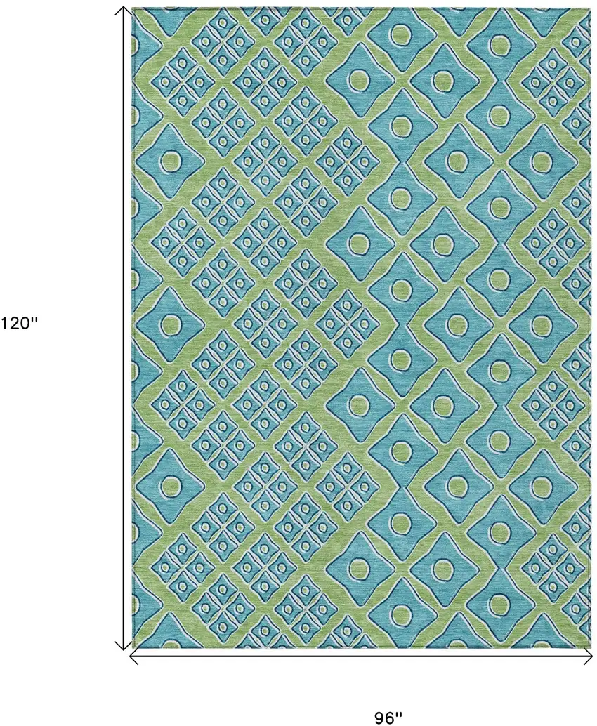 Artichoke Green And Aqua Geometric Washable Indoor Outdoor Area Rug Photo 3