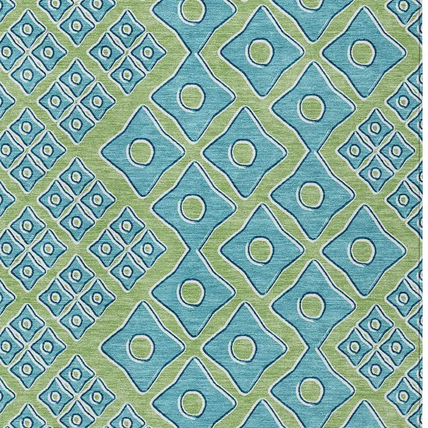 Artichoke Green And Aqua Geometric Washable Indoor Outdoor Area Rug Photo 6