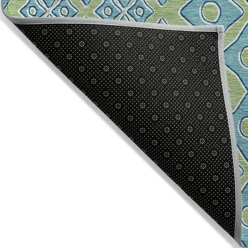 Artichoke Green And Aqua Geometric Washable Indoor Outdoor Area Rug Photo 4
