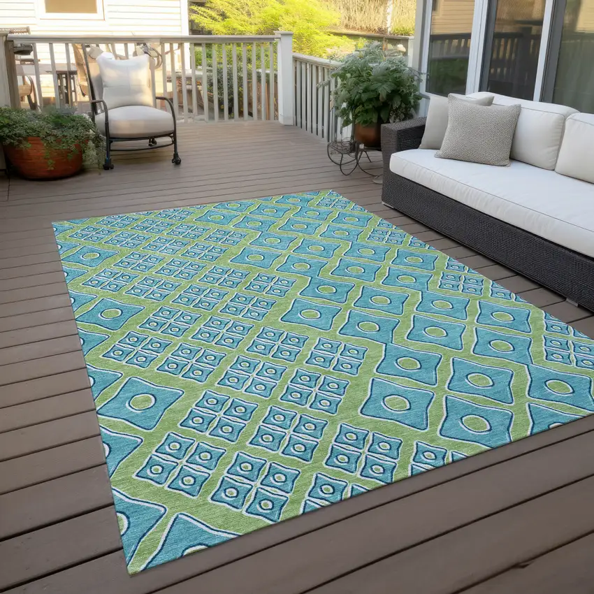 Artichoke Green And Aqua Geometric Washable Indoor Outdoor Area Rug Photo 8