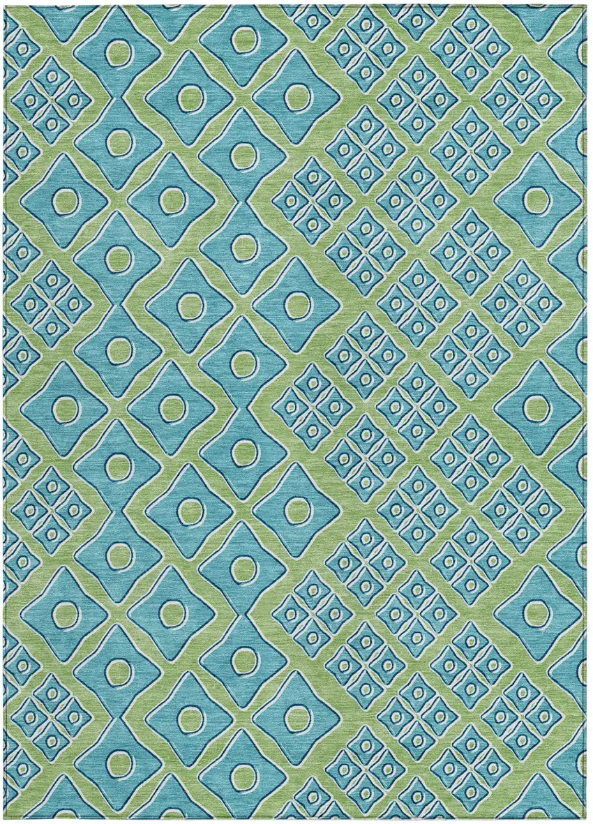 Artichoke Green And Aqua Geometric Washable Indoor Outdoor Area Rug Photo 7