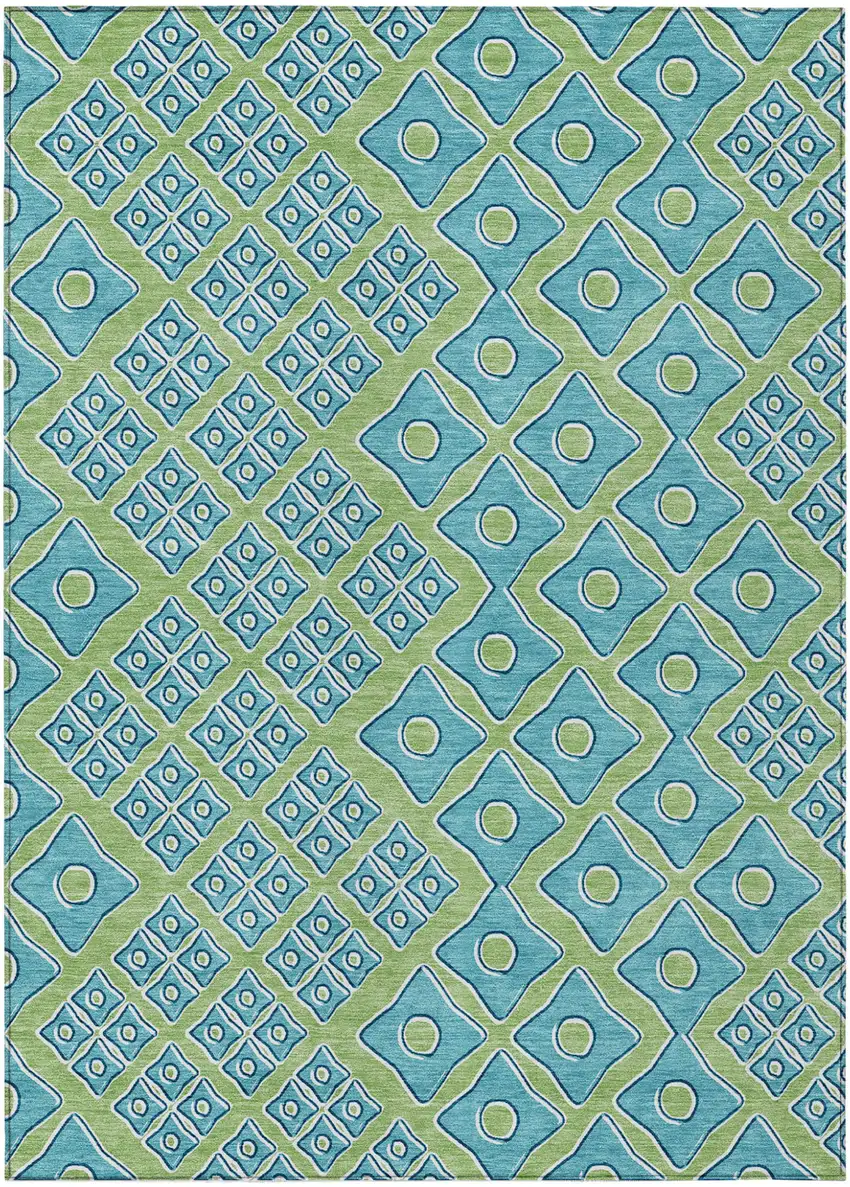 Artichoke Green And Aqua Geometric Washable Indoor Outdoor Area Rug Photo 2