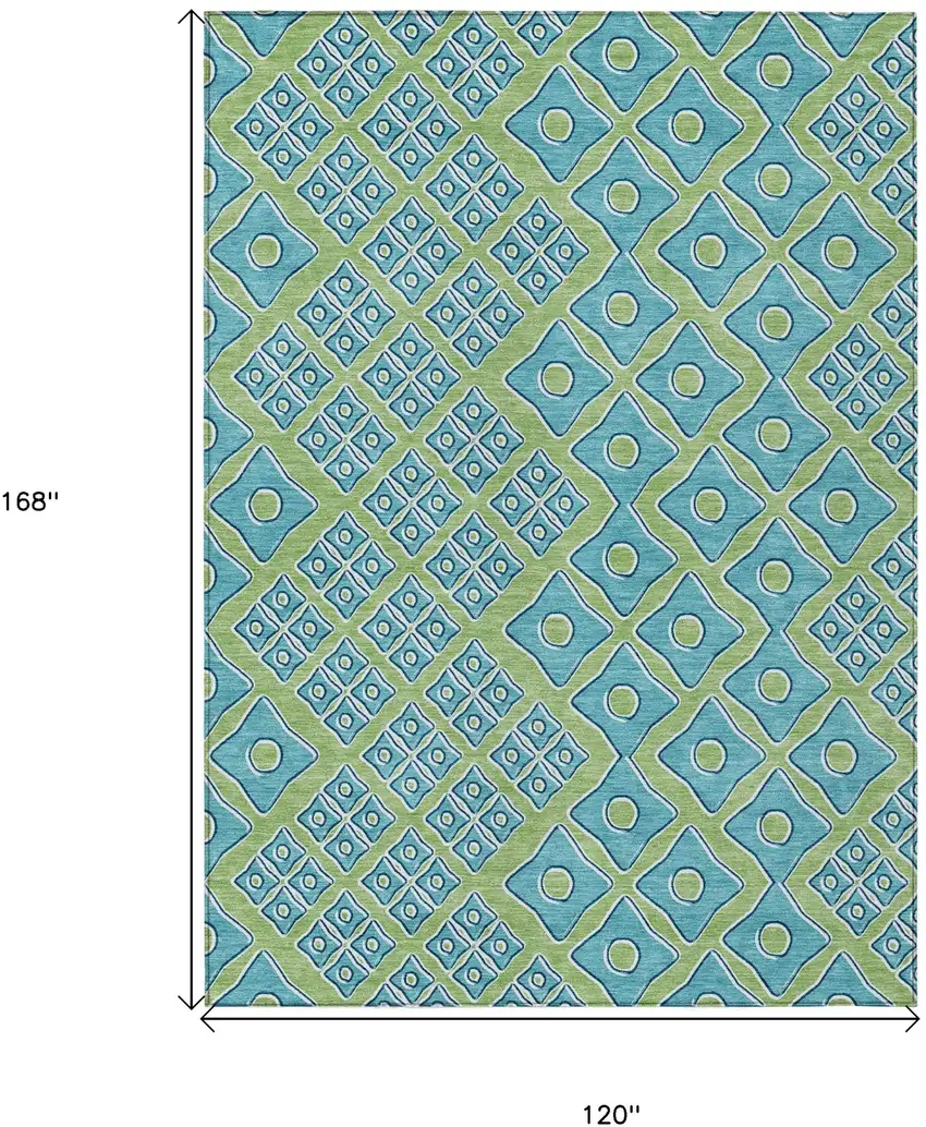 Artichoke Green And Aqua Geometric Washable Indoor Outdoor Area Rug Photo 3