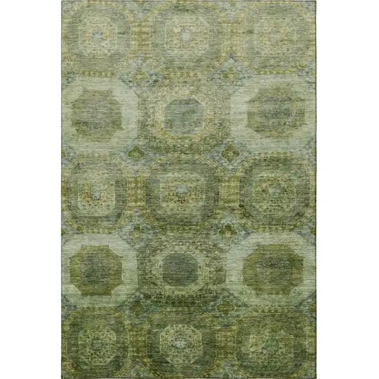 Artichoke Green And Beige Abstract Geometric Washable Area Rug With UV Protection Photo 4