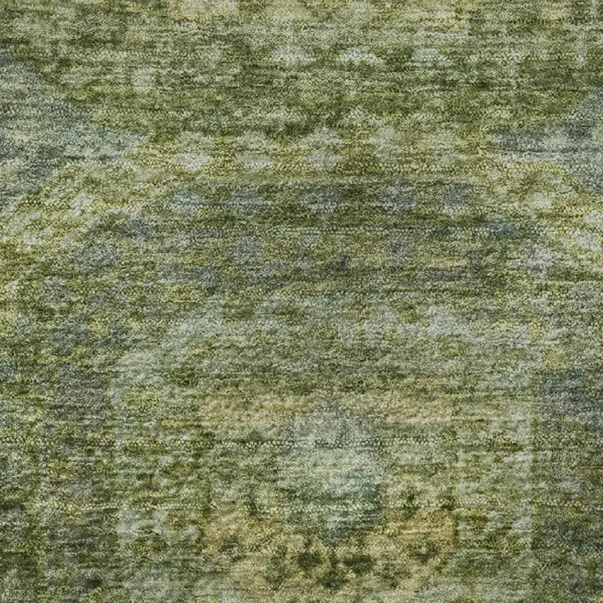 Artichoke Green And Beige Abstract Geometric Washable Area Rug With UV Protection Photo 8