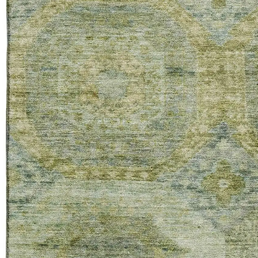 Artichoke Green And Beige Abstract Geometric Washable Area Rug With UV Protection Photo 3