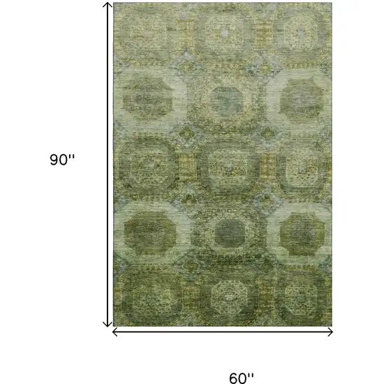 Artichoke Green And Beige Abstract Geometric Washable Area Rug With UV Protection Photo 9