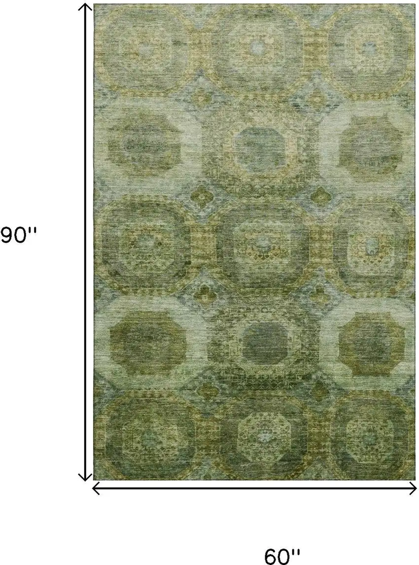 Artichoke Green And Beige Abstract Geometric Washable Area Rug With UV Protection Photo 9