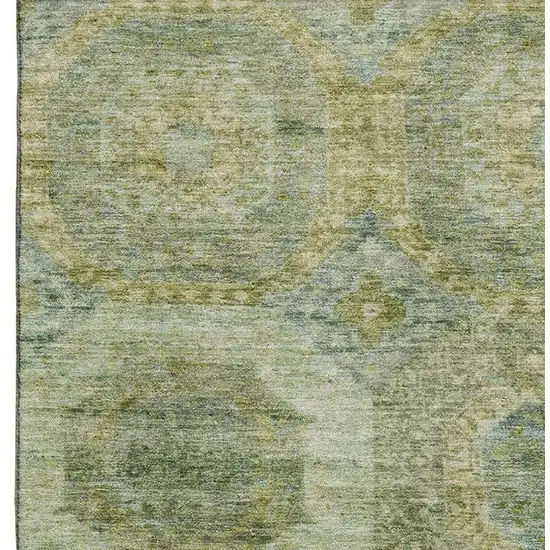 Artichoke Green And Beige Abstract Geometric Washable Area Rug With UV Protection Photo 4