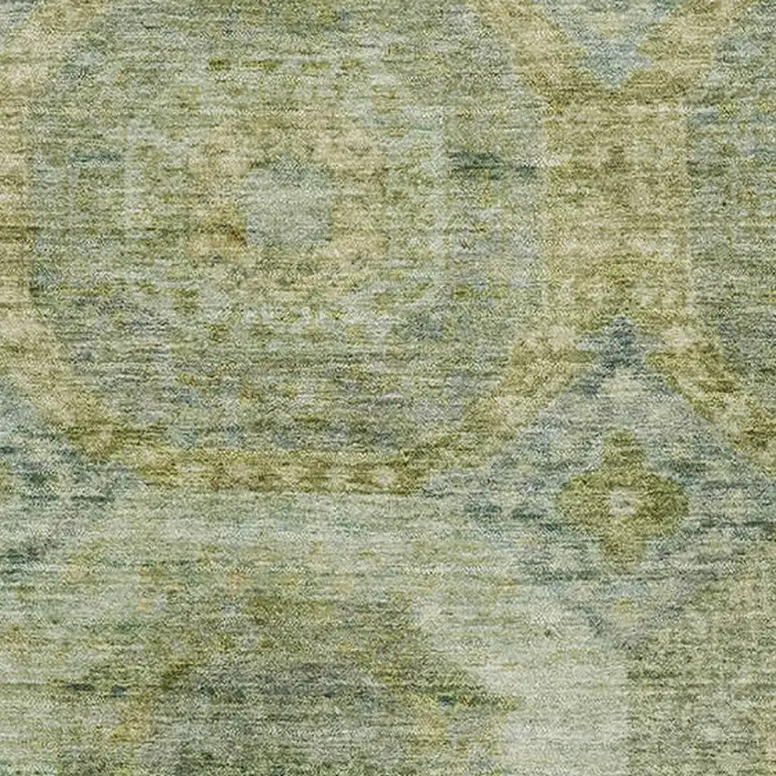 Artichoke Green And Beige Abstract Geometric Washable Area Rug With UV Protection Photo 3