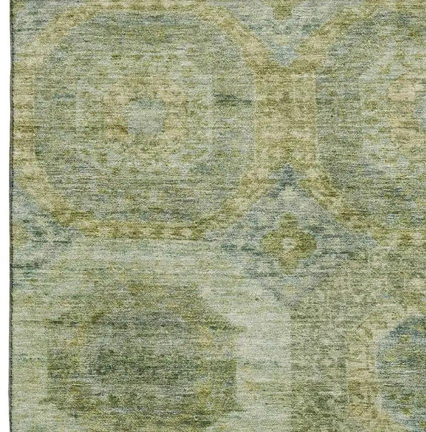 Artichoke Green And Beige Abstract Geometric Washable Area Rug With UV Protection Photo 4