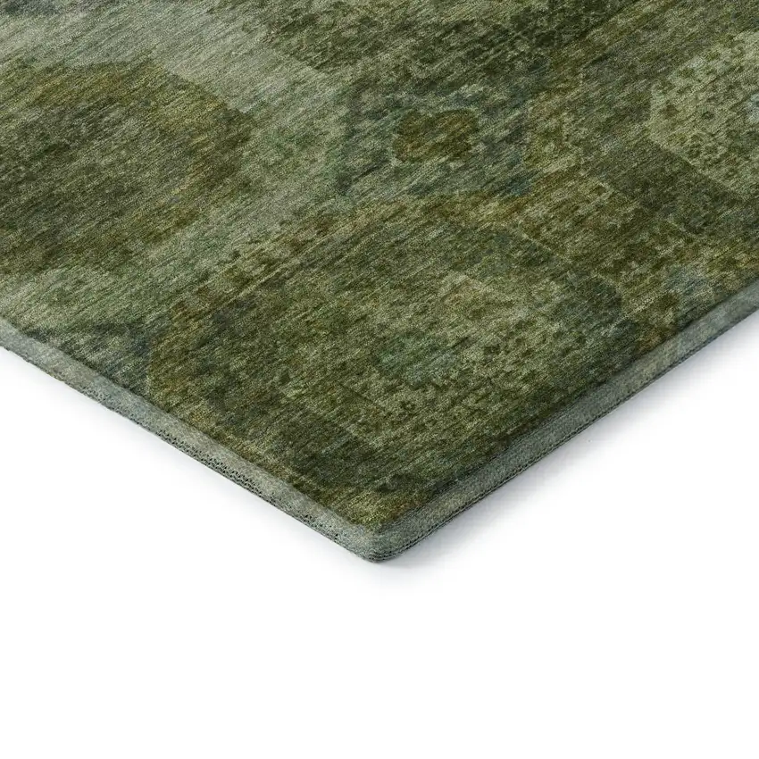 Artichoke Green And Beige Abstract Geometric Washable Area Rug With UV Protection Photo 7