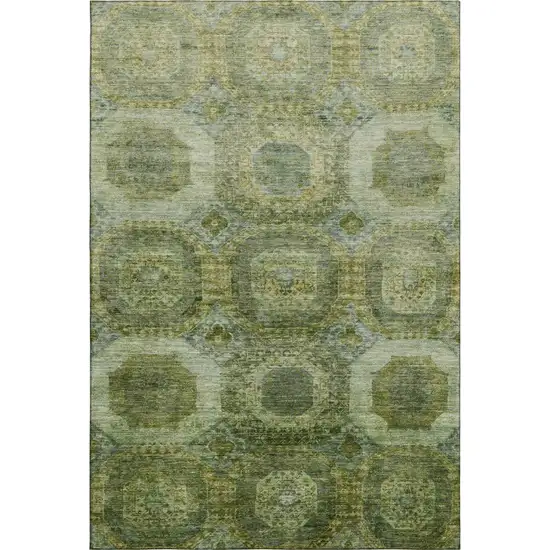 Artichoke Green And Beige Abstract Geometric Washable Area Rug With UV Protection Photo 1