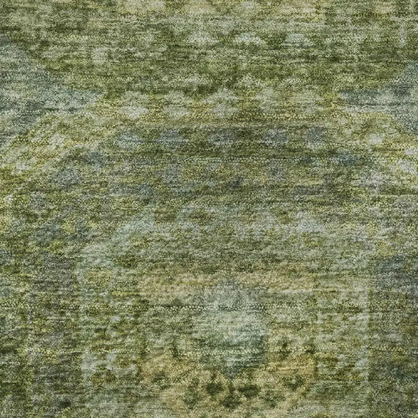 Artichoke Green And Beige Abstract Geometric Washable Area Rug With UV Protection Photo 9