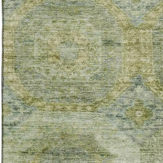 Artichoke Green And Beige Abstract Geometric Washable Area Rug With UV Protection Photo 3