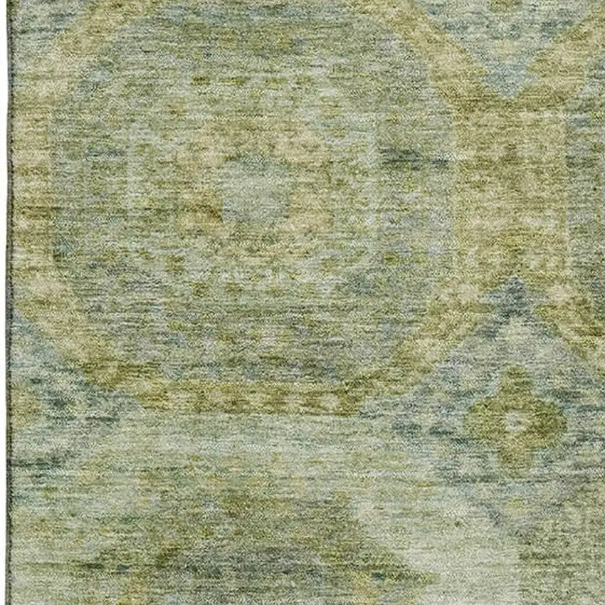 Artichoke Green And Beige Abstract Geometric Washable Area Rug With UV Protection Photo 3