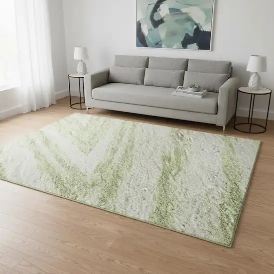 Artichoke Green And Beige Abstract Washable Area Rug With UV Protection Photo 2