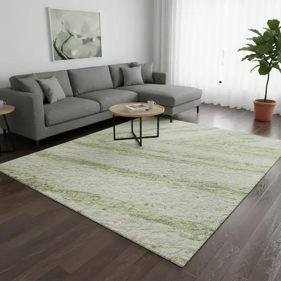 Artichoke Green And Beige Abstract Washable Area Rug With UV Protection Photo 2