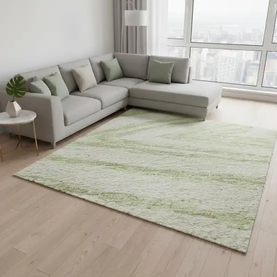 Artichoke Green And Beige Abstract Washable Area Rug With UV Protection Photo 2