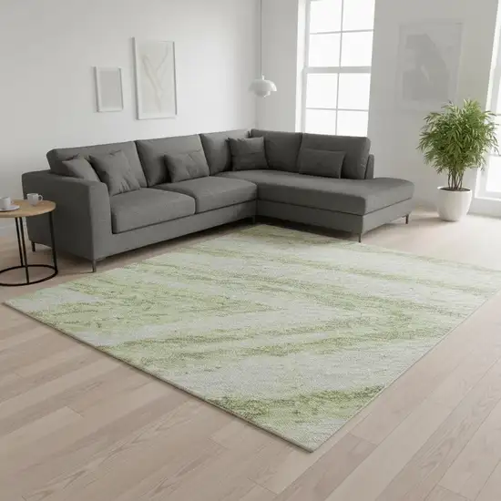 Artichoke Green And Beige Abstract Washable Area Rug With UV Protection Photo 2