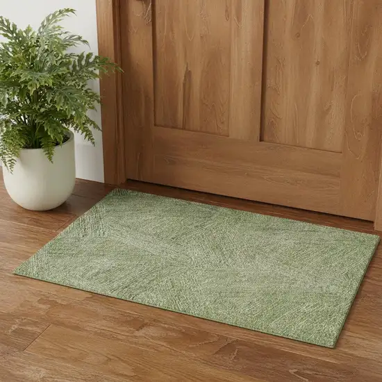 Artichoke Green And Beige Abstract Washable Area Rug With UV Protection Photo 1
