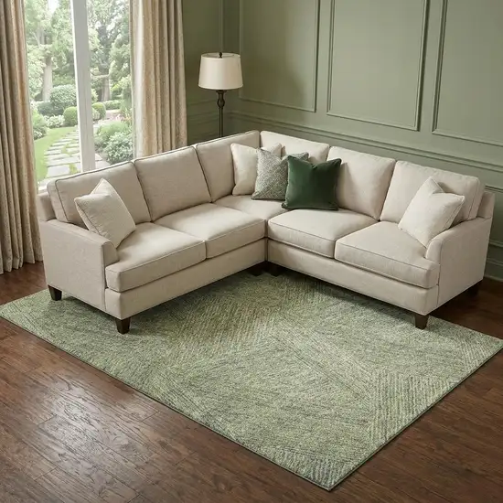 Artichoke Green And Beige Abstract Washable Area Rug With UV Protection Photo 1