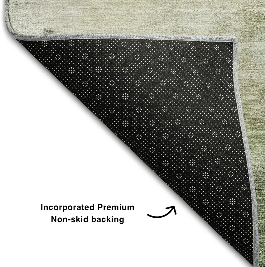 Artichoke Green And Beige Abstract Washable Area Rug With UV Protection Photo 6