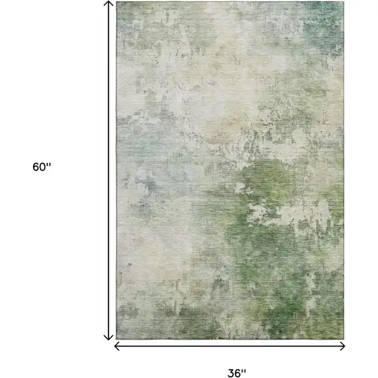 Artichoke Green And Beige Abstract Washable Area Rug With UV Protection Photo 3